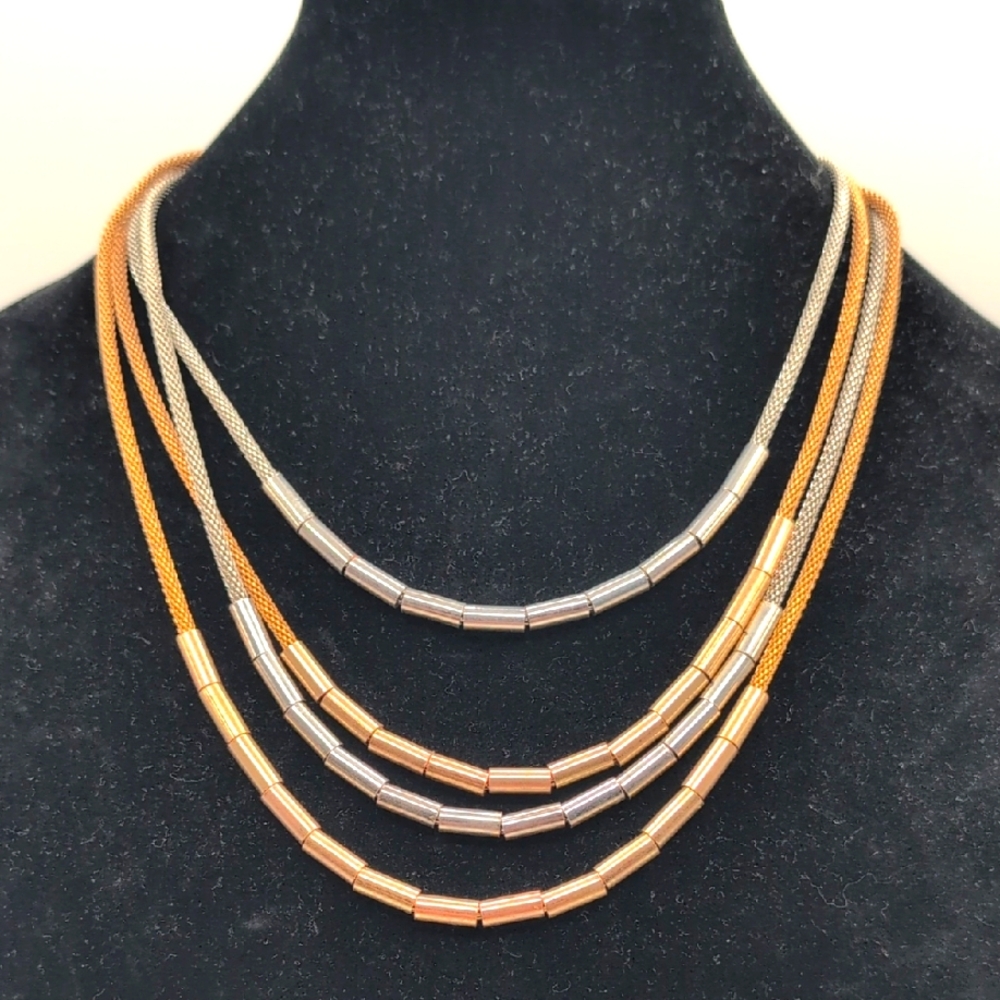 Elegant Gold and Silver Toned Multi-Strand Industrial Necklace